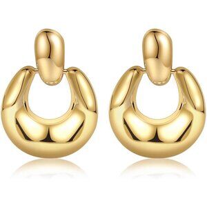 Chunky Gold Geometrical GD Stud Earrings Women 14k Plated Trendy Fashion Jewelry